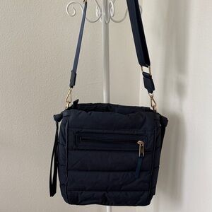 Sondra Roberts Squared navy puff quilted crossbody bag purse gold hardware